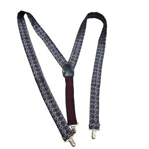 Mens Vintage Germany Suspenders‎ Adjustable Clip-On Burgundy Gray Geometric